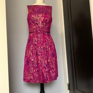 Theia brocade cocktail dress with pockets.